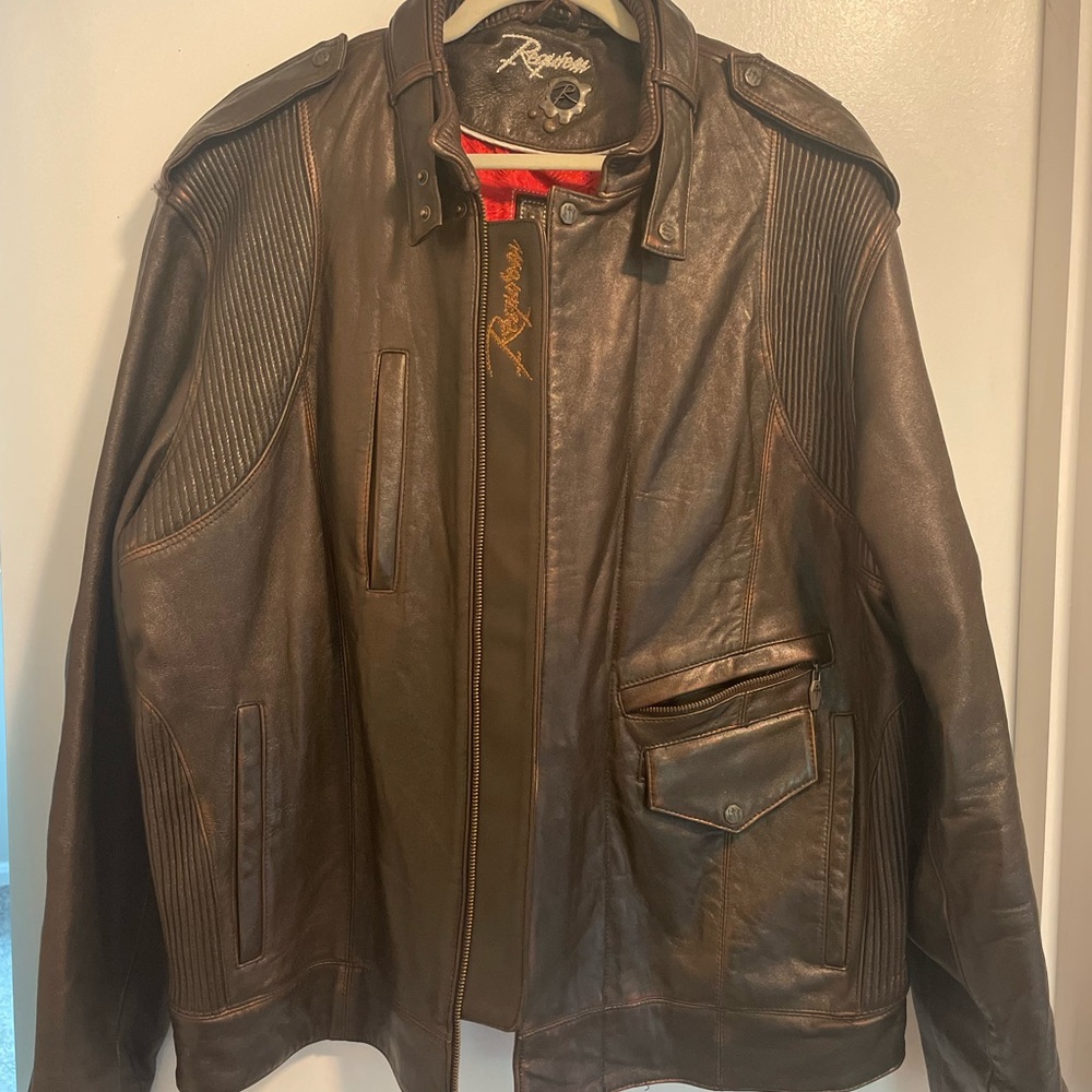 Requiem FALLEN By Pelle Pelle Brown Leather Custom Motorcycle Style Jacket XL.